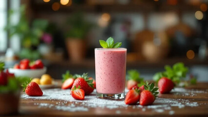 Strawberry milkshake on the table