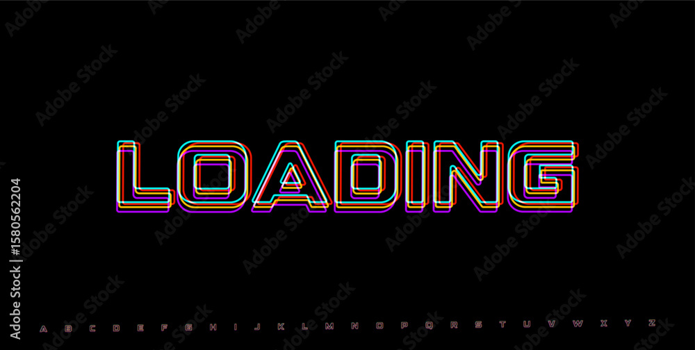 Poster loading glitch display. rgb pixelated headline in futuristic cyberpunk ui style. tech screen, progre