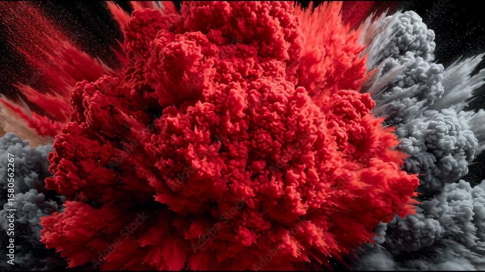 Poster vibrant explosion of red and gray smoke creates dynamic visual energy, showcasing captivating abstra