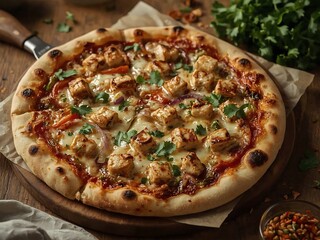 Vegetarian pizza with an abundance of fresh colorful vegetables
