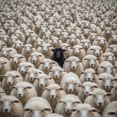 "A Flock of White Sheep with One Prominent Black Sheep"