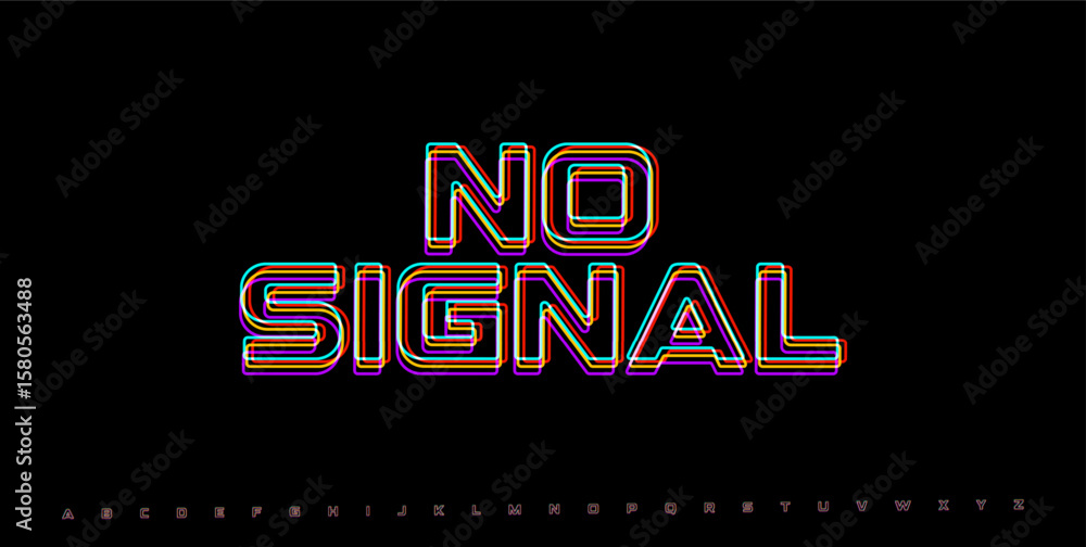 Aufkleber no signal rgb glitch word. cyberpunk style screen alert for lost connection, analog distortion, vhs 