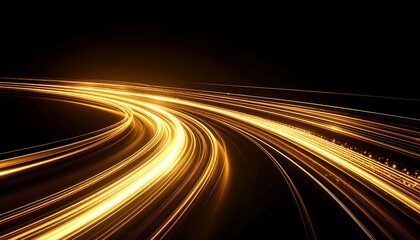 Golden light trails curving path