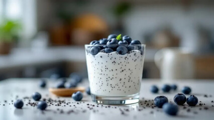 Healthy dessert with chia seeds, yoghurt and berries