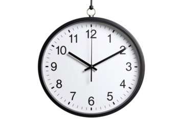 Minimal Hanging Wall Clock with Clean White Face, Isolated on Transparent Background