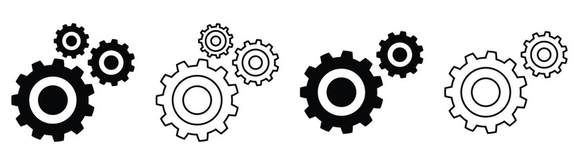 black and outline settings of the Four Cogwheels icon, Vector graphic