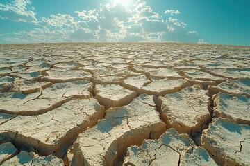 View of a large dry and barren esplanade with cracks in the midday light