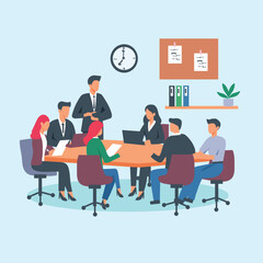 Flat team meeting at office on table