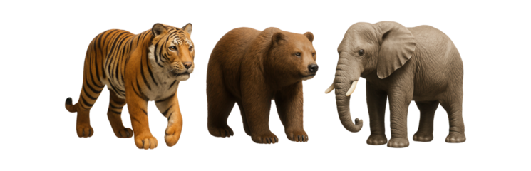 Resin animal figurines with realistic textures for an eclectic display in a family room.