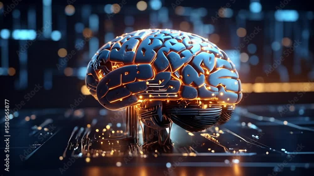 Poster futuristic ai brain with glowing neural connections on a circuit board technology