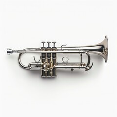 Obraz premium trumpet on white background, isolated, high-resolution, reflective metal, classical jazz instrument, shadowed below for depth