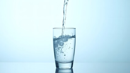 clean drinking water being poured into a transparent glass.