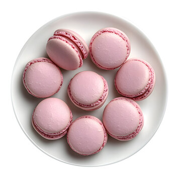 Pink macrons on white plate isolated on a white background