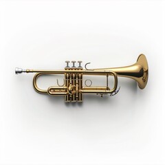 Obraz premium trumpet on white background, isolated, high-resolution, reflective metal, classical jazz instrument, shadowed below for depth