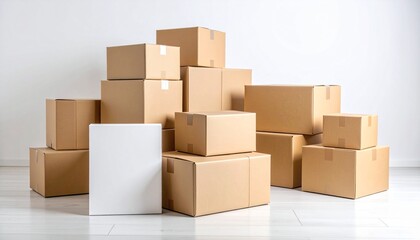 Stacked Simplicity: Cardboard Boxes on White