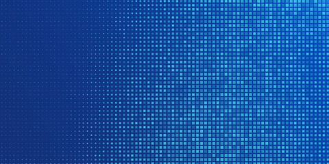 Blue pixel background. Abstract digital pattern with square elements grid. Futuristic dotted mesh with gradient effect. Geometric minimal digital design. Modern vector illustration.