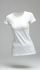 White T-shirt Mockup Floating on Gray Background for Apparel Design