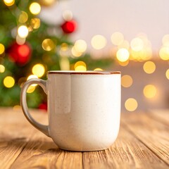 Close-Up of Ceramic Coffee Mug with Matte Finish on Wooden Table