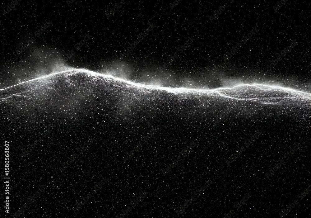 Poster abstract celestial landscape with a mountainous horizon in a dark space background. a digital art di