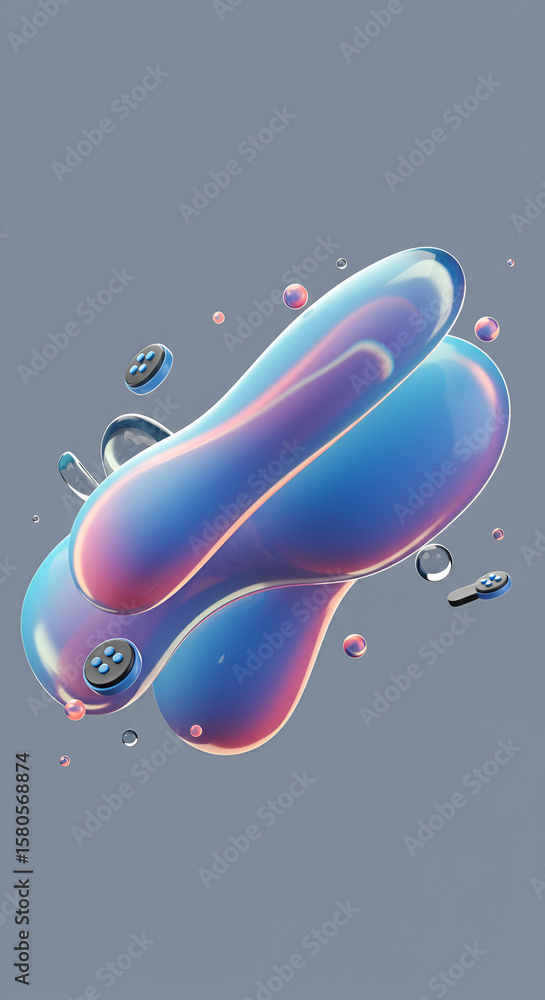 Aufkleber abstract fluid forms with iridescent colors in a neutral gray background. floating, dynamic shapes w