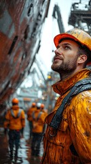 Construction worker inspecting and assessing a building site