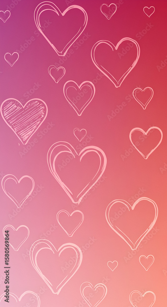 Aufkleber pink hearts with hand-drawn style on a gradient background. abstract graphic design pattern for digi