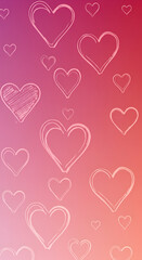 Pink hearts with hand-drawn style on a gradient background. Abstract graphic design pattern for digital media use.