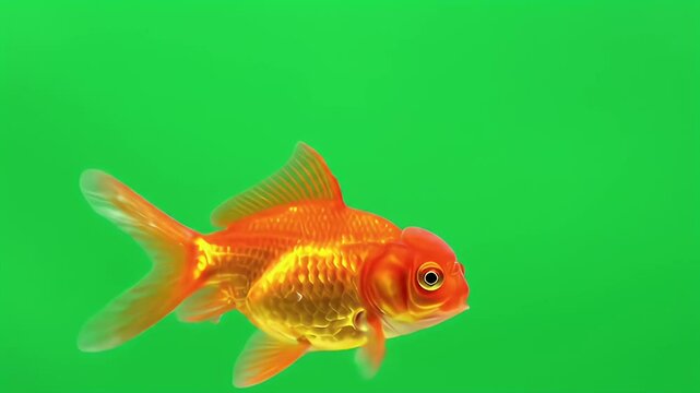 Vibrant Goldfish Swimming on a Bright Green Screen Background