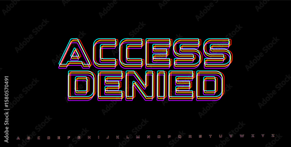 Aufkleber access denied glitch warning. rgb neon cyber interface text for security alert, system block or digi