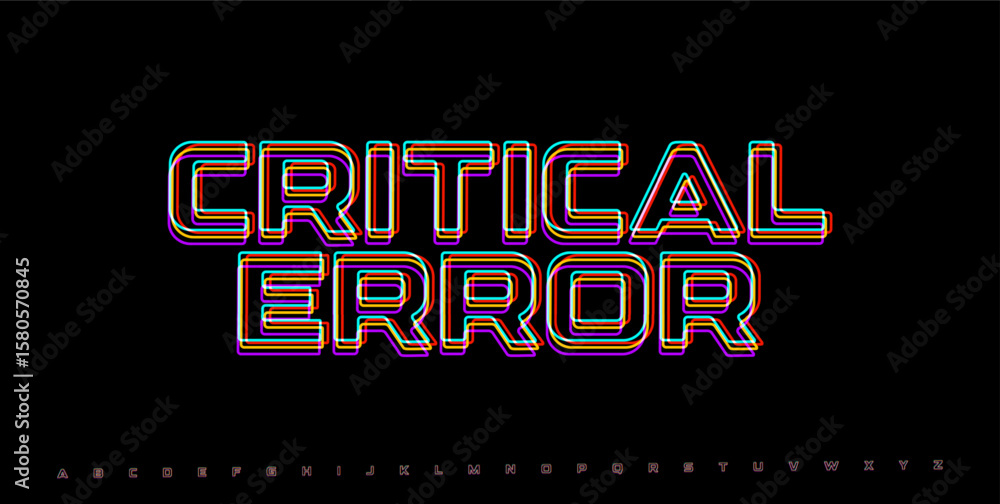 Aufkleber critical error cyber alert text. rgb neon glitch letters with digital distortion. tech crash message