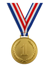 Realistic 3d Gold Medal with Striped Ribbon for First Place Transparent