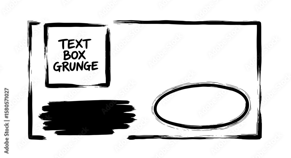 Fototapete text box hand drawn sketch grunge style set. brush paint frame rectangle, oval brush line for note, 