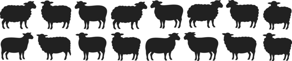Sheep Silhouette Vector Collection, Farm Animal Icon Set, Livestock Outline Graphics, Black Sheep Design, Rural Farming Illustration for Adobe Stock