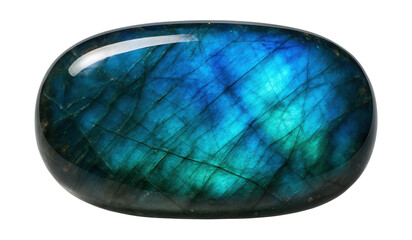 Iridescent labradorite with flashes of blue and green on a polished surface