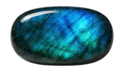 Iridescent labradorite with flashes of blue and green on a polished surface