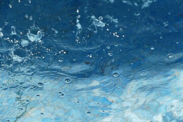 Clear blue water splash with bubbles summer background