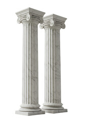 Realistic 3D Rendering of Two White Marble Ancient Greek Columns Isolated
