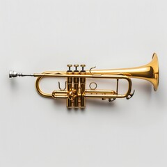 Obraz premium trumpet on white background, isolated, high-resolution, reflective metal, classical jazz instrument, shadowed below for depth