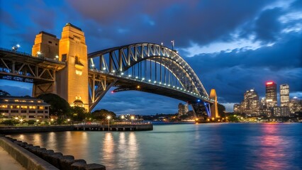 Obraz premium Stunning Sydney Harbour Bridge at Night with Opera House and City Skyline