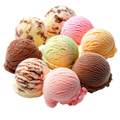 Ice cream scoops galore on transparent Background