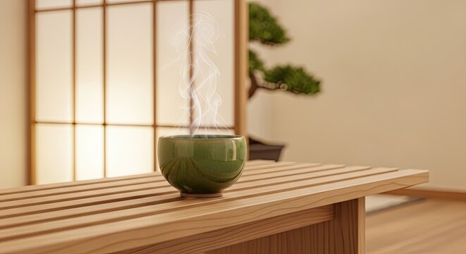 Minimalist wellness room with steam motion blur