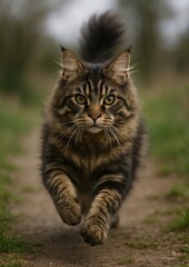 Majestic cat running outdoors
