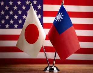 small japan and taiwan flag with big usa flag background