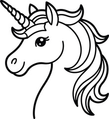 Fototapeta premium Cute Unicorn Head Silhouette with Flowing Mane Vector Line Art