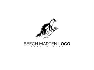 Artistic Wildlife Logo of Beech Marten in Monochrome Vector. Elegant Nature Branding for Conservation Projects, Animal Products, and Outdoor Merchandise.

