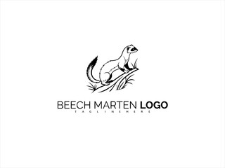 Naklejka premium Elegant Wildlife Line Art Featuring Beech Marten in Black and White. A Refined Vector for Nature-Based Branding, Packaging, and Conservation Logos.