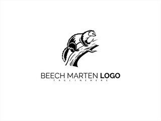 Obraz premium Sophisticated Wildlife Logo of Beech Marten for Ethical Brands. Elegant Line Vector in Black and White for Sustainable Packaging and Animal Advocacy.