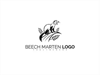 Clean Wildlife Logo of Beech Marten in Black and White. Ideal for Conservation Labeling, Outdoor Product Identity, and Ethical Nature Branding.

