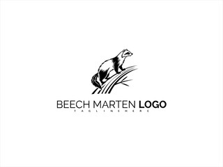 Minimal Beech Marten Logo in Artistic Line Art Format. Stylish Monochrome Design for Wildlife Organizations, Conservation Branding, and Nature-Focused Merch.

