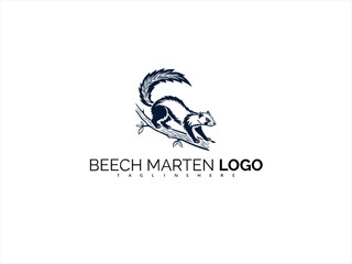 Obraz premium Elegant Beech Marten Logo Vector in Modern Wildlife Design. Black and White Illustration for Ethical Brands, Outdoor Merch, and Natural Product Labels.